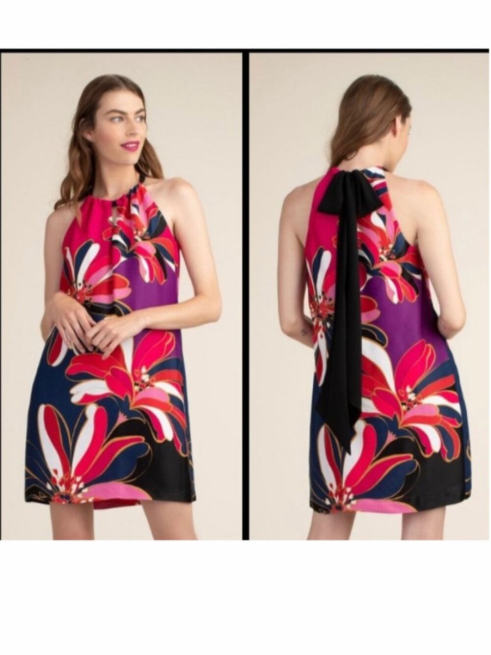 Trina Turk Midi Roe Dress 10 Floral Halter Keyhole Shift Hot Pink $298 TD197016